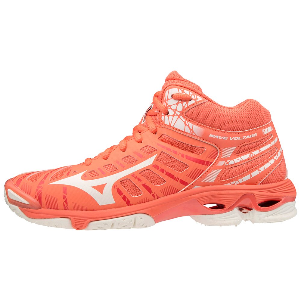 Mizuno Women's Volleyball Shoes Coral/white Wave Voltage Mid Shoes - V1GC196559